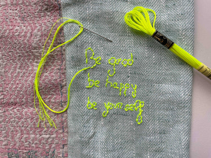 Sac "Be good, be happy, be yourself" – lin chevron & kantha rose