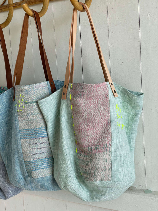 Sac "Be good, be happy, be yourself" – lin chevron & kantha rose
